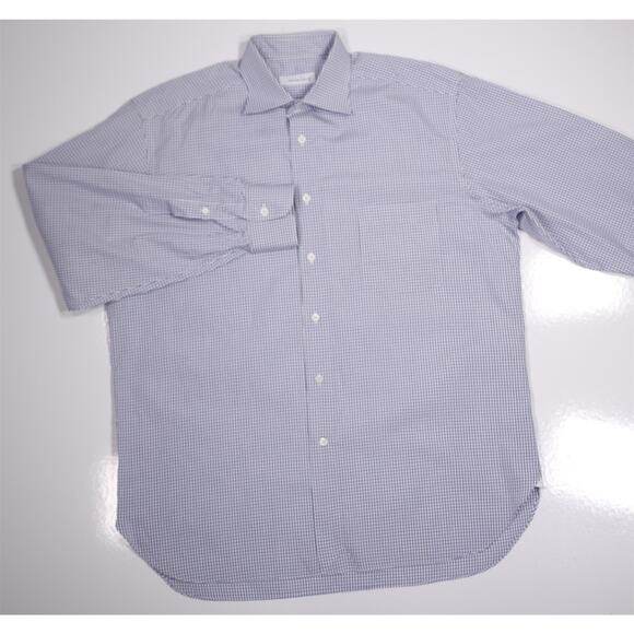 Ermenegildo Zegna Blue White Checkered Cotton Dress Shirt (43) 17-34 - Picture 2 of 7